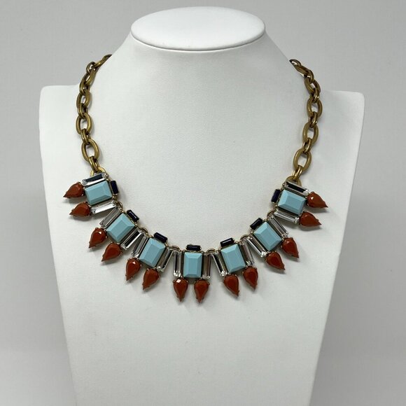 Vintage J. Crew Aqua Bronze Striking Combination Statement Crystal Necklace - Picture 3 of 12